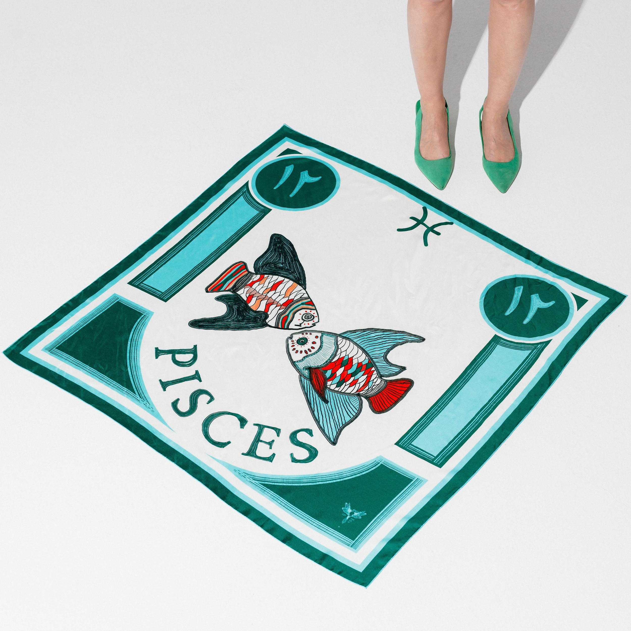 Pisces astrology design on silk twill square scarf