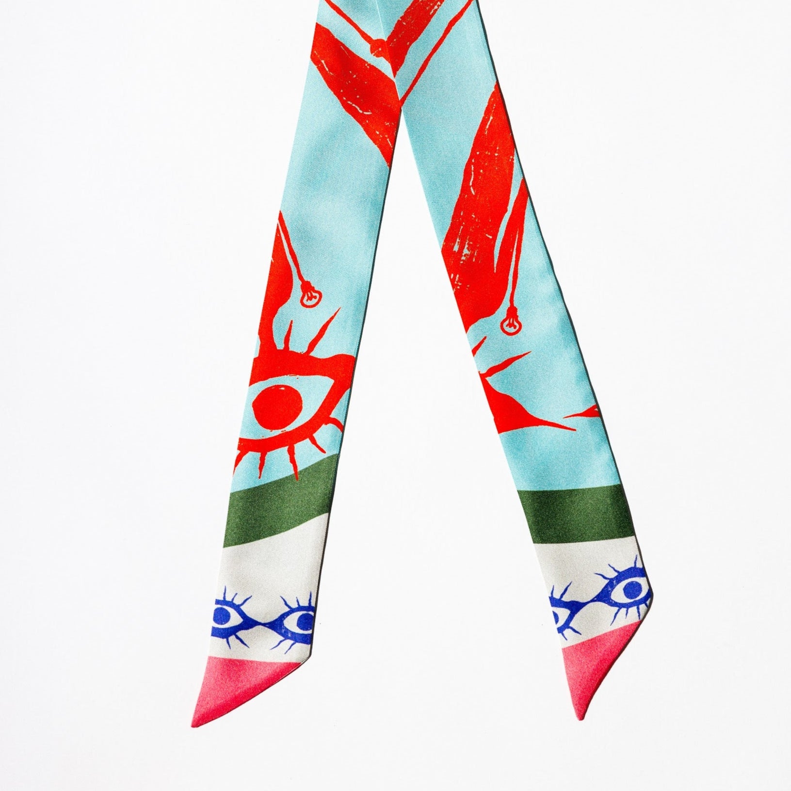 Twilly scarf with multicolor print and eye design