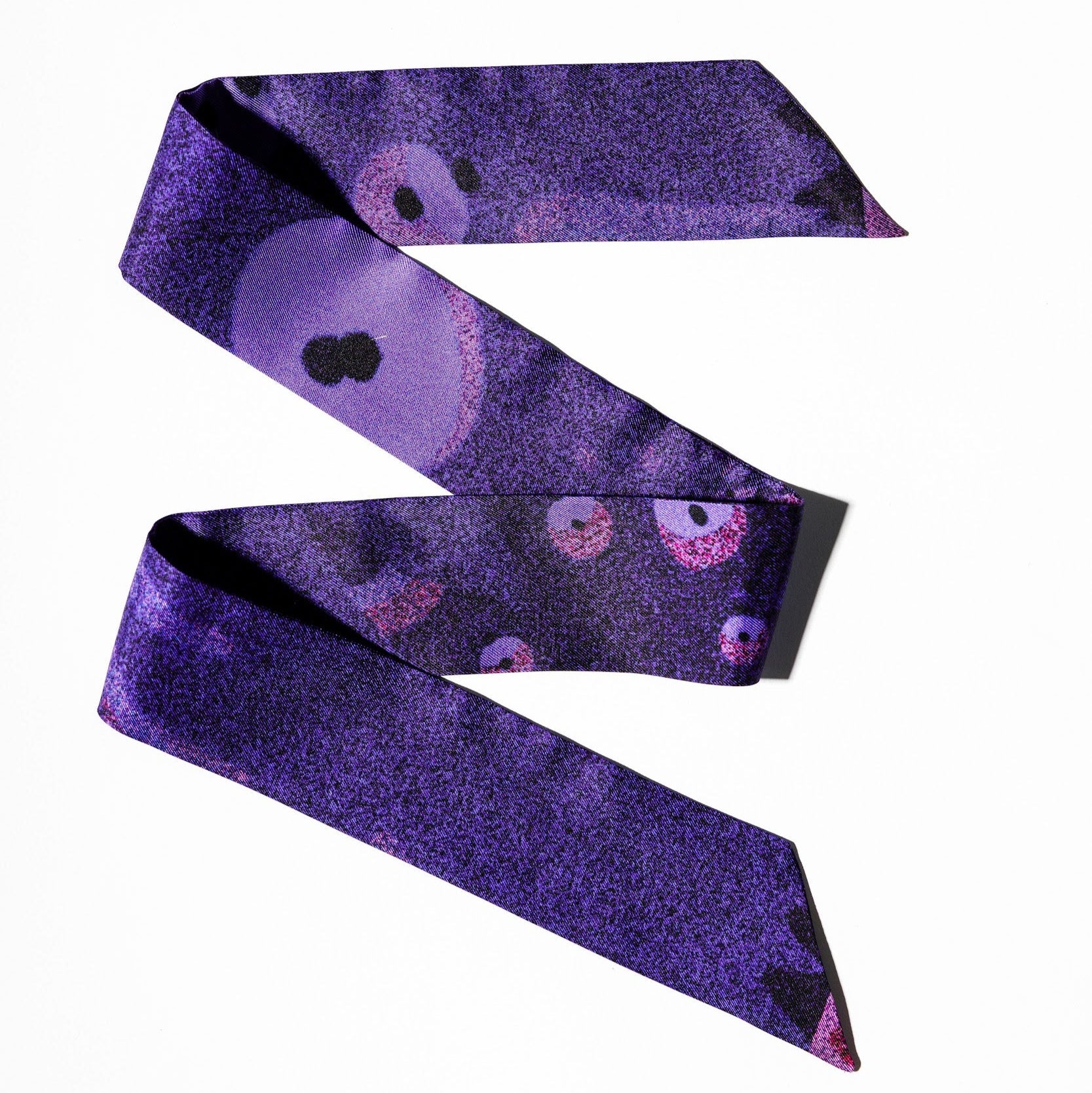 Small rectangle twilly scarf with purple print and point angles
