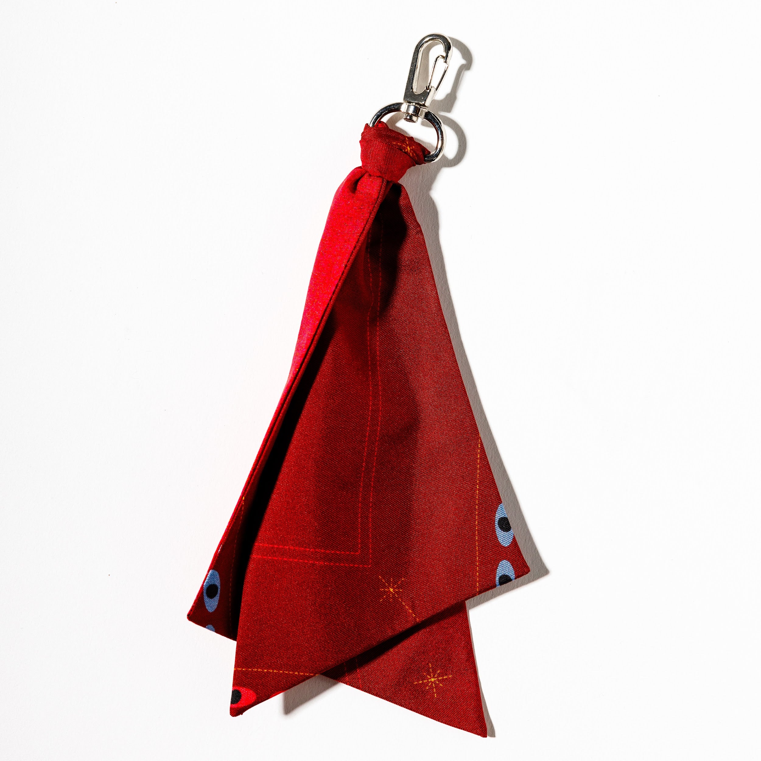 Red silk bag charm on silver hook