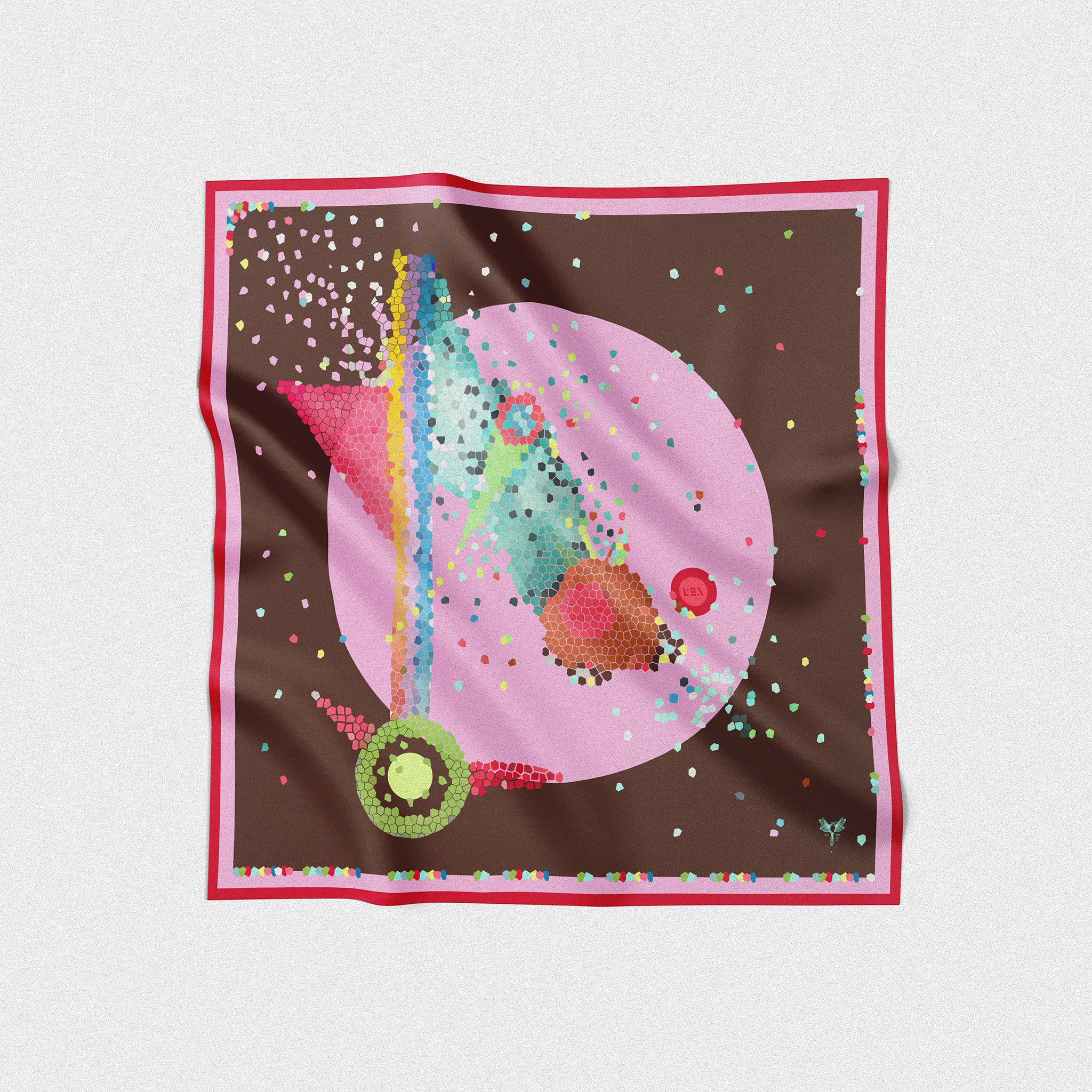 Square scarf with a colorful design and abstract patterns made by lea al chaa