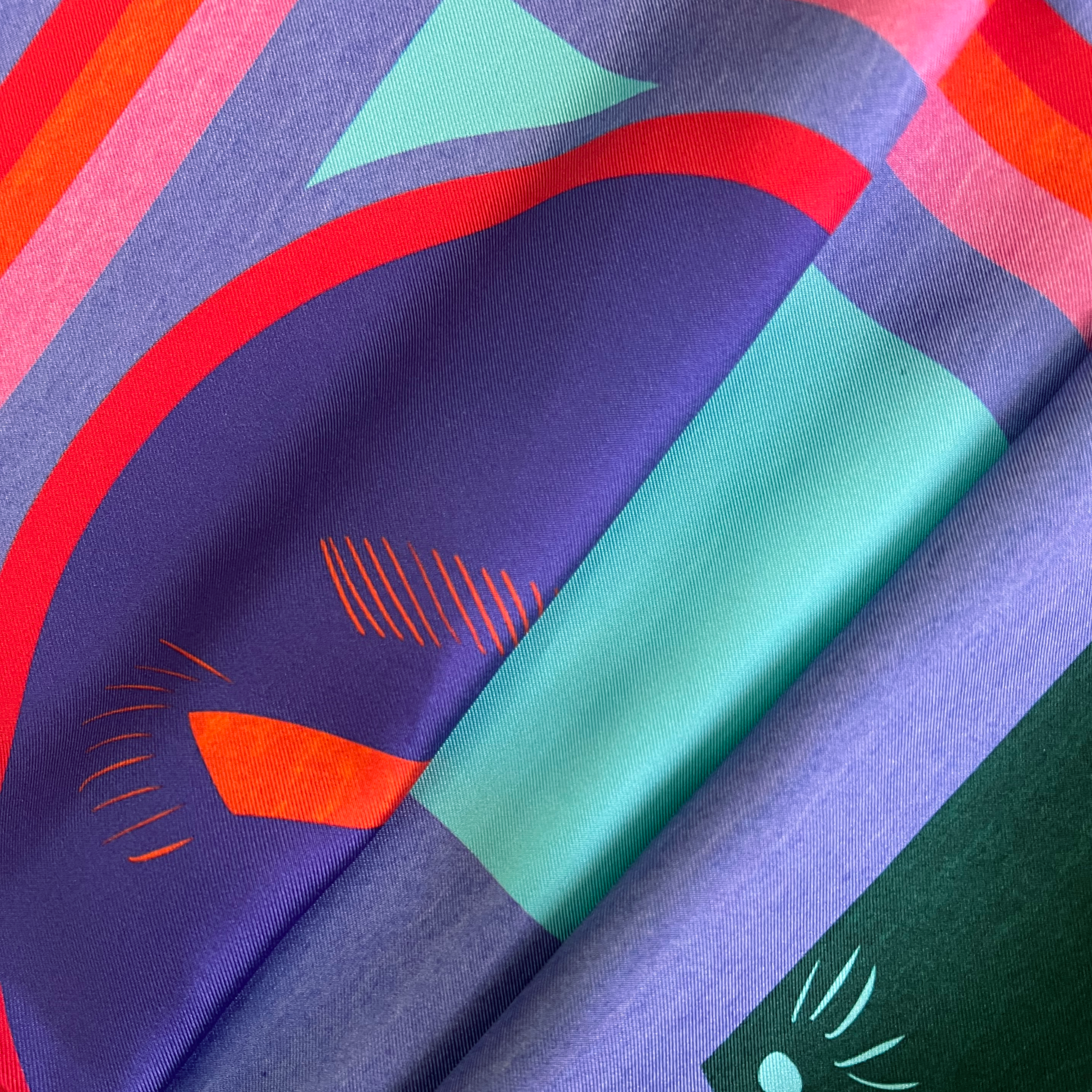 details of silk twill fabric with printed colors