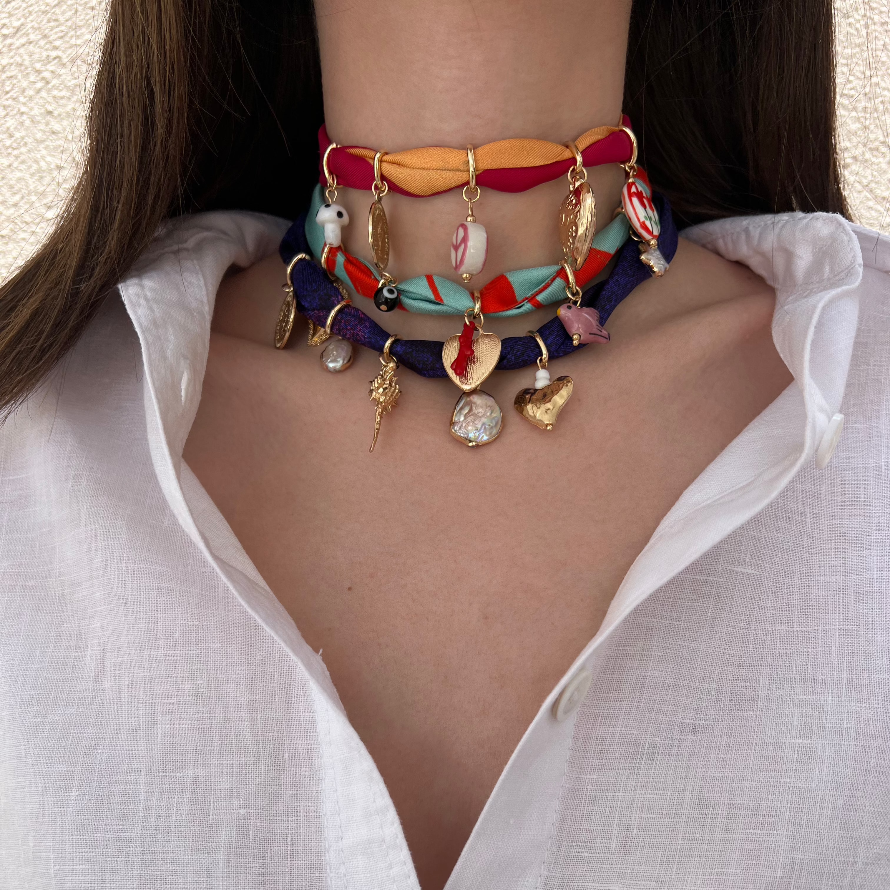 silk fabric charm necklaces