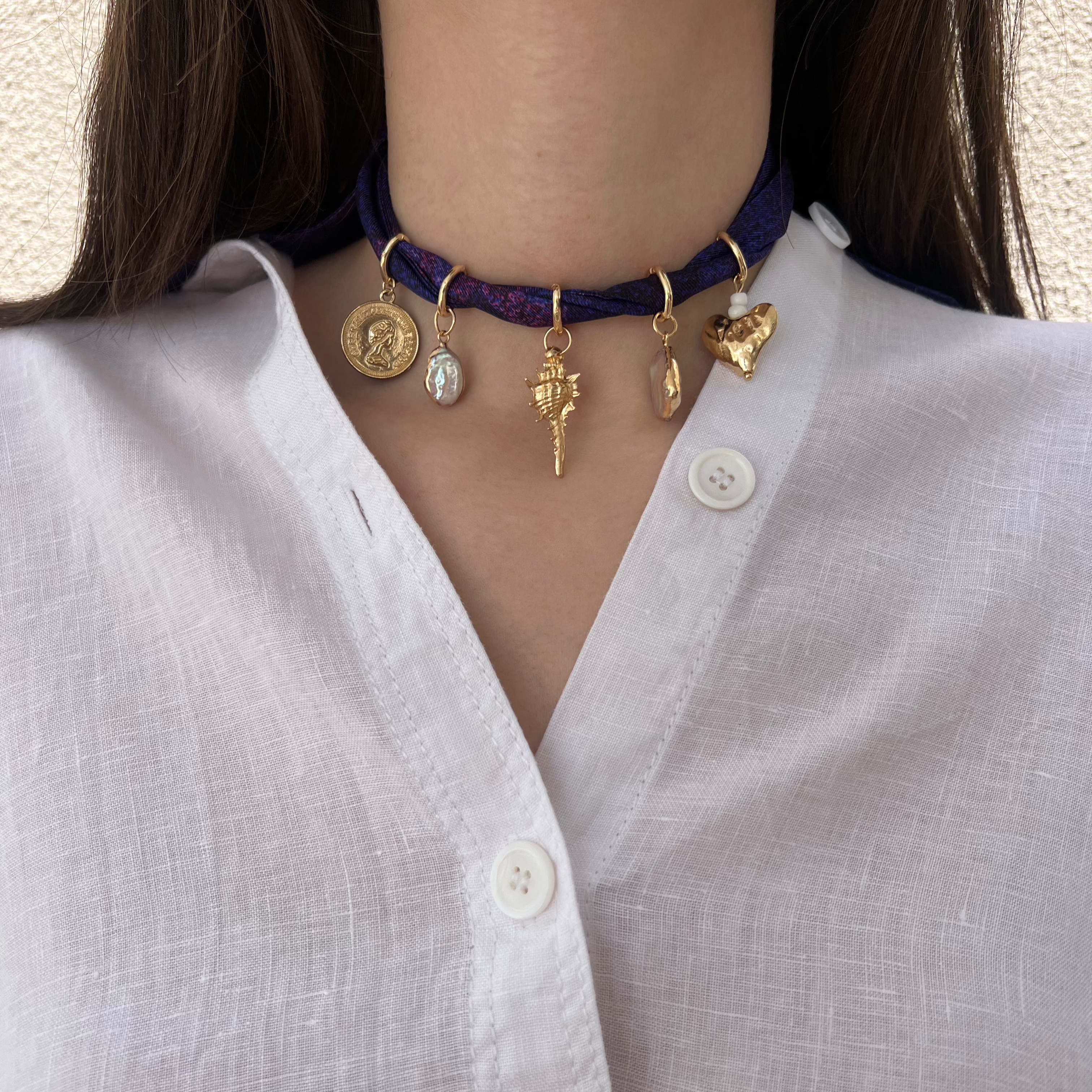 necklace made from silk twilly with charms