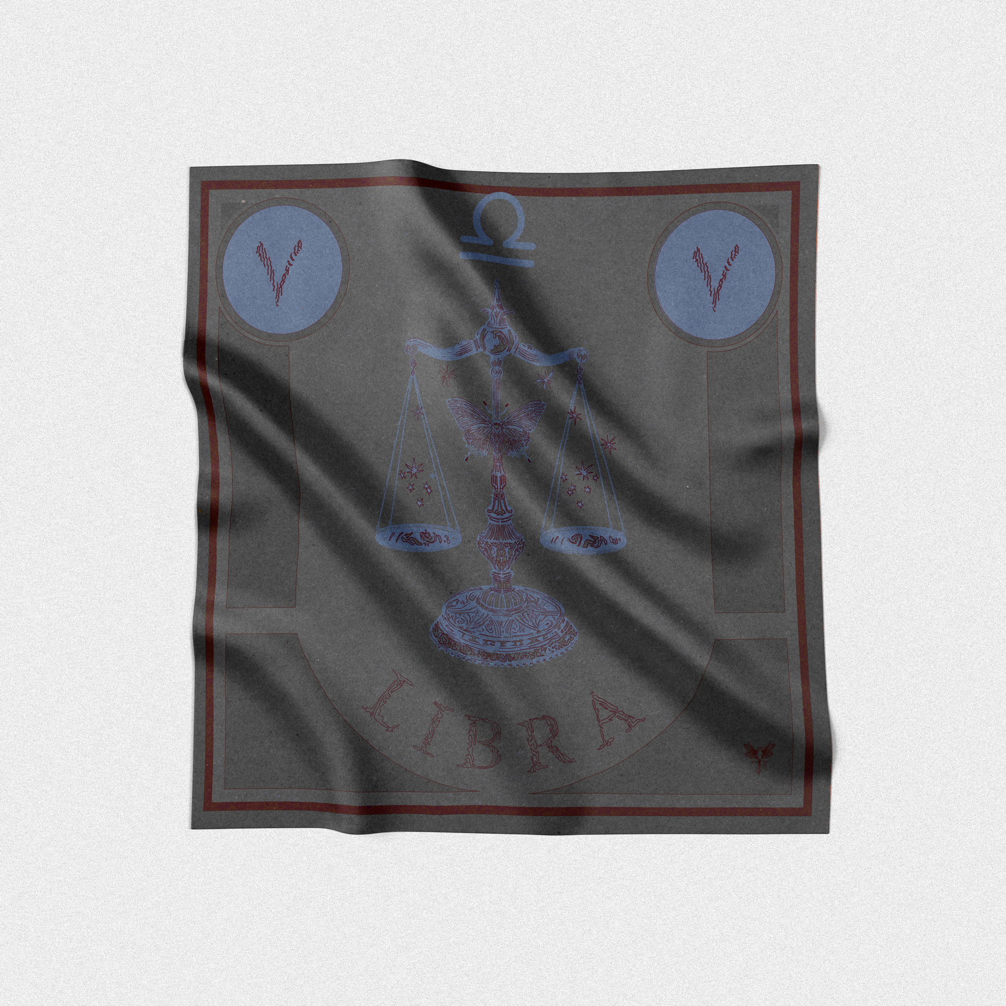 Libra astrology design on silk twill square scarf