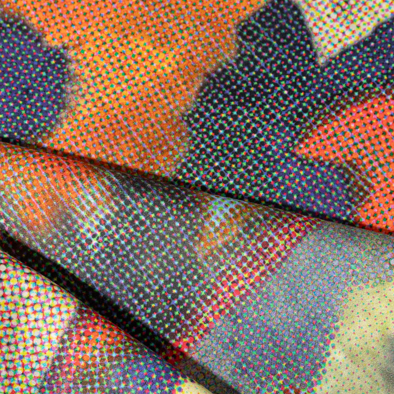 Close-up of a cotton scarf with a colorful design