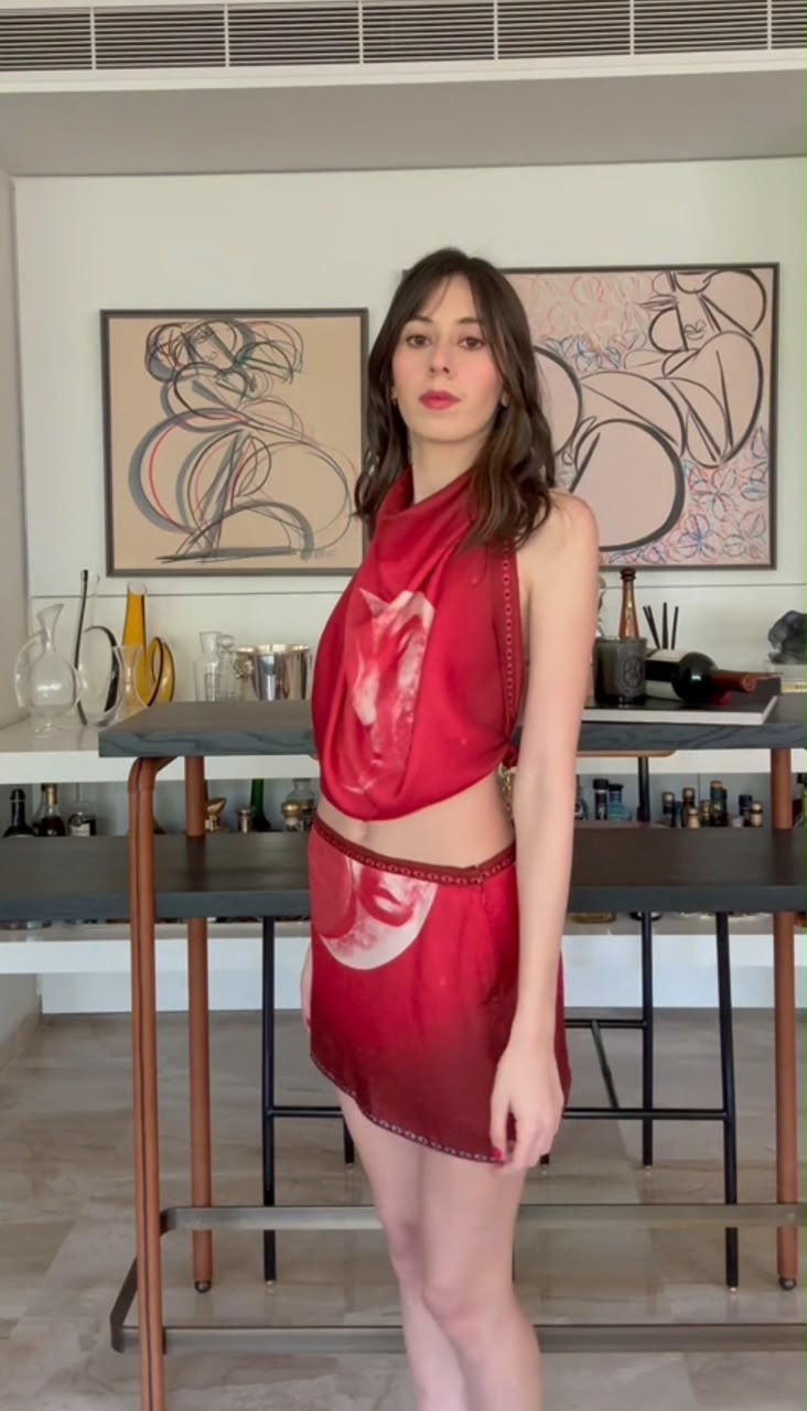 to wear a silk scarf as a top with a chain