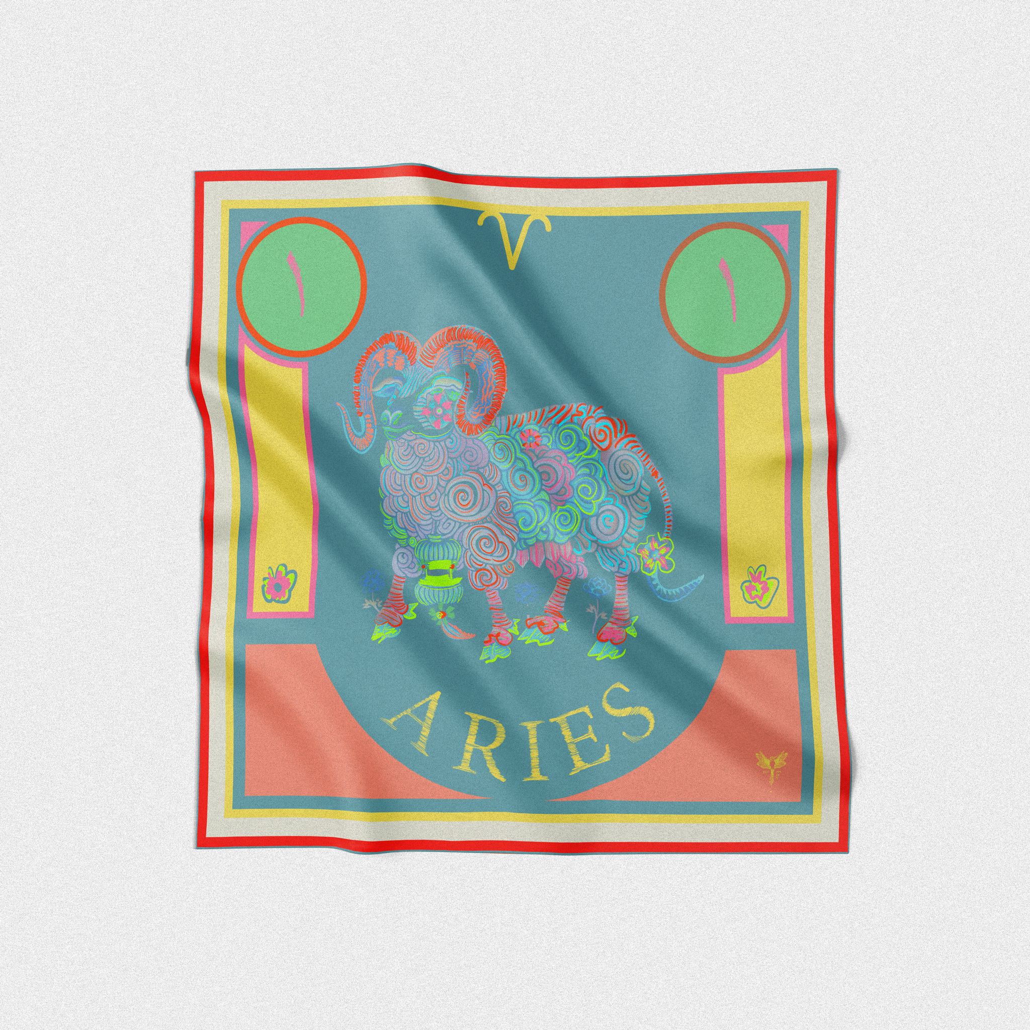 Astrology Aries design on silk twill square scarf