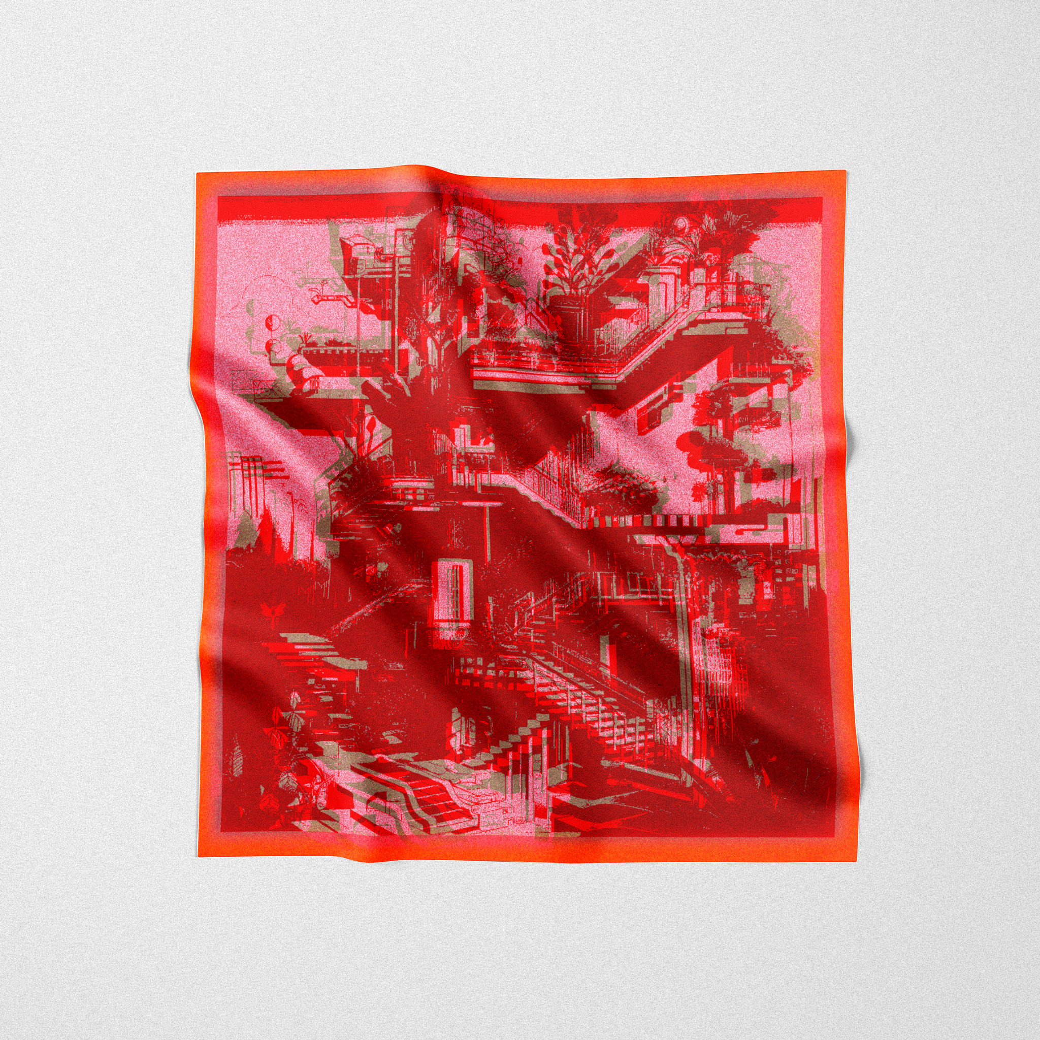 100% silk twill square scarf designed by an artist. Beirut's heartbeat design red and pink.