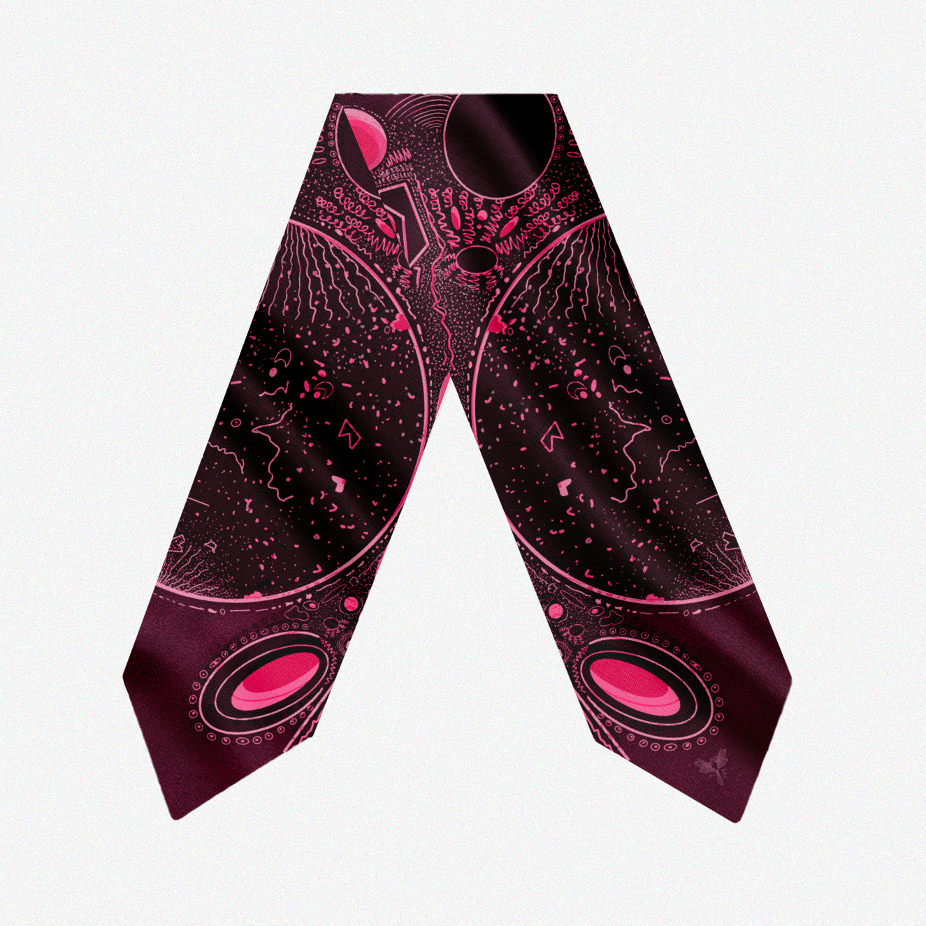 Silk twill long rectangle scarf designed by artist. butterfly effect design in pink colors print