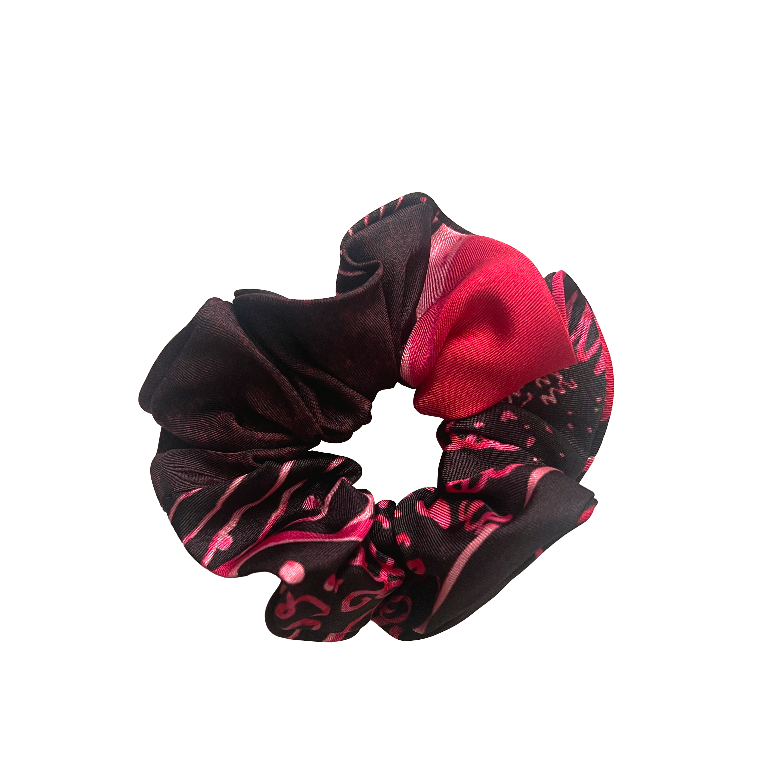 silk twill scrunchies with pink print for hair