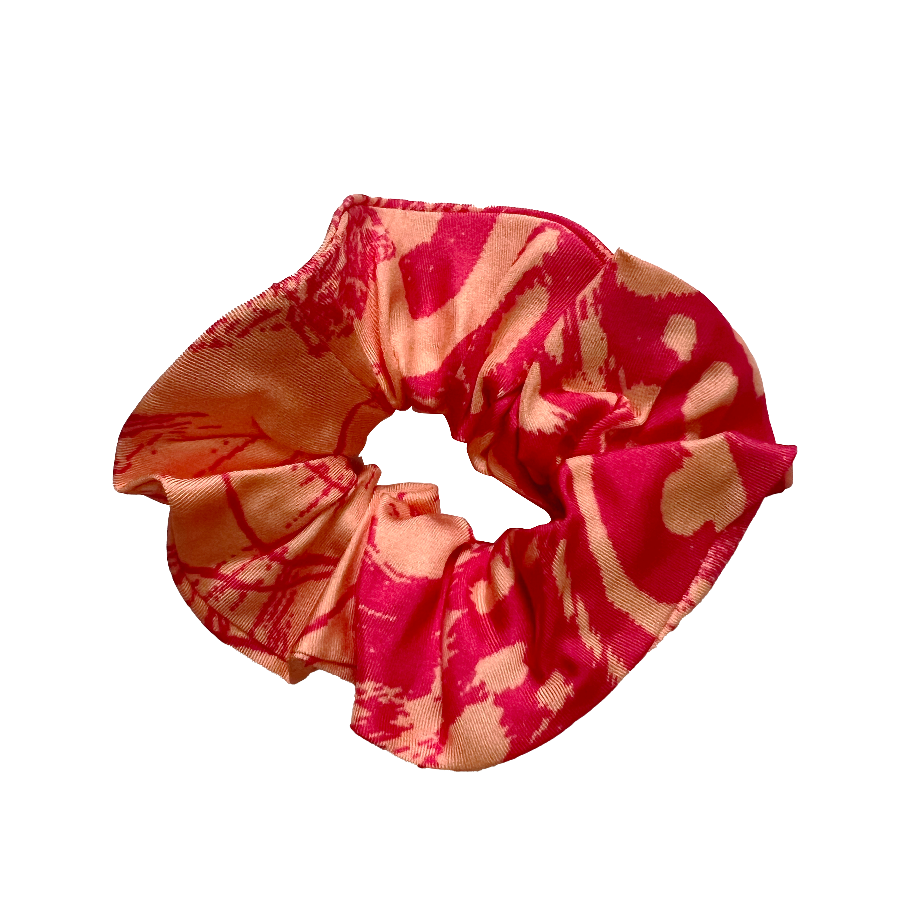 silk twill scrunchie with pink print for hair