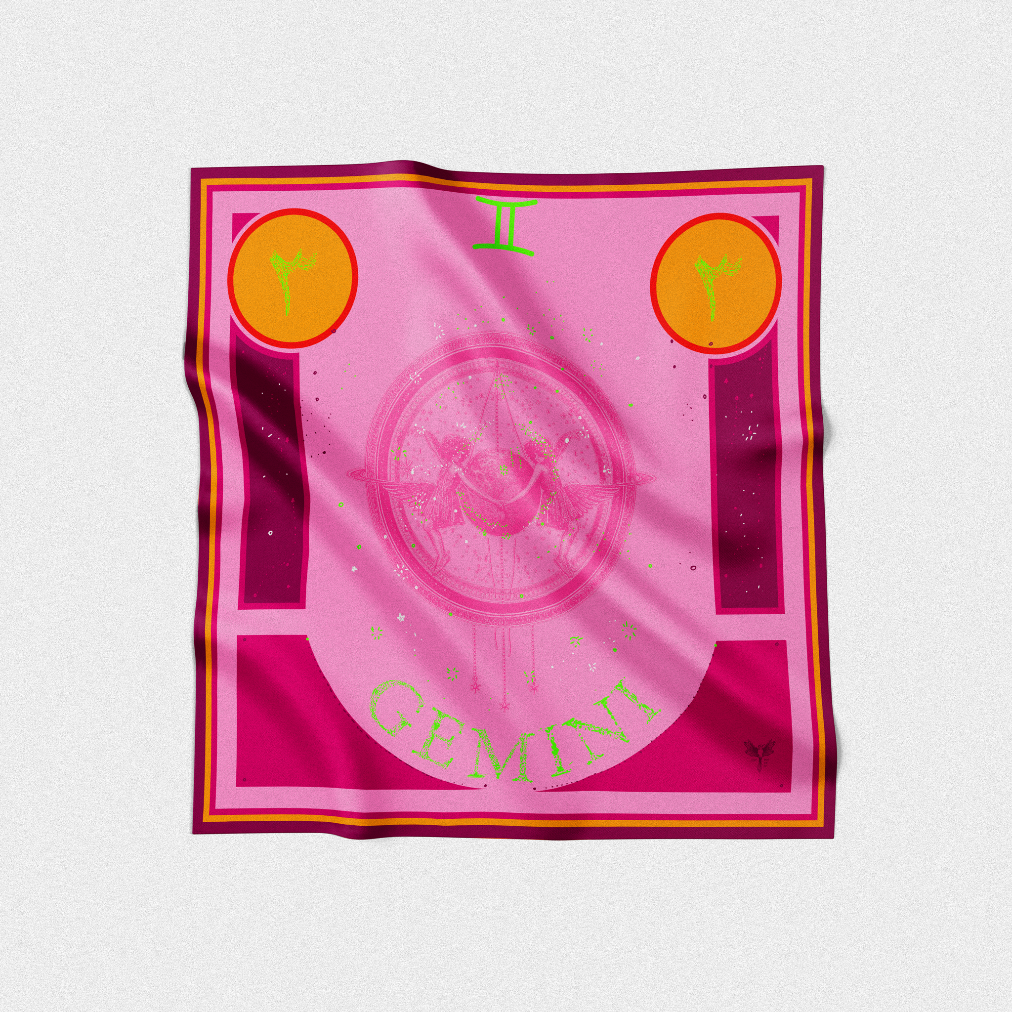 Gemini Astrology design on silk twill square scarf