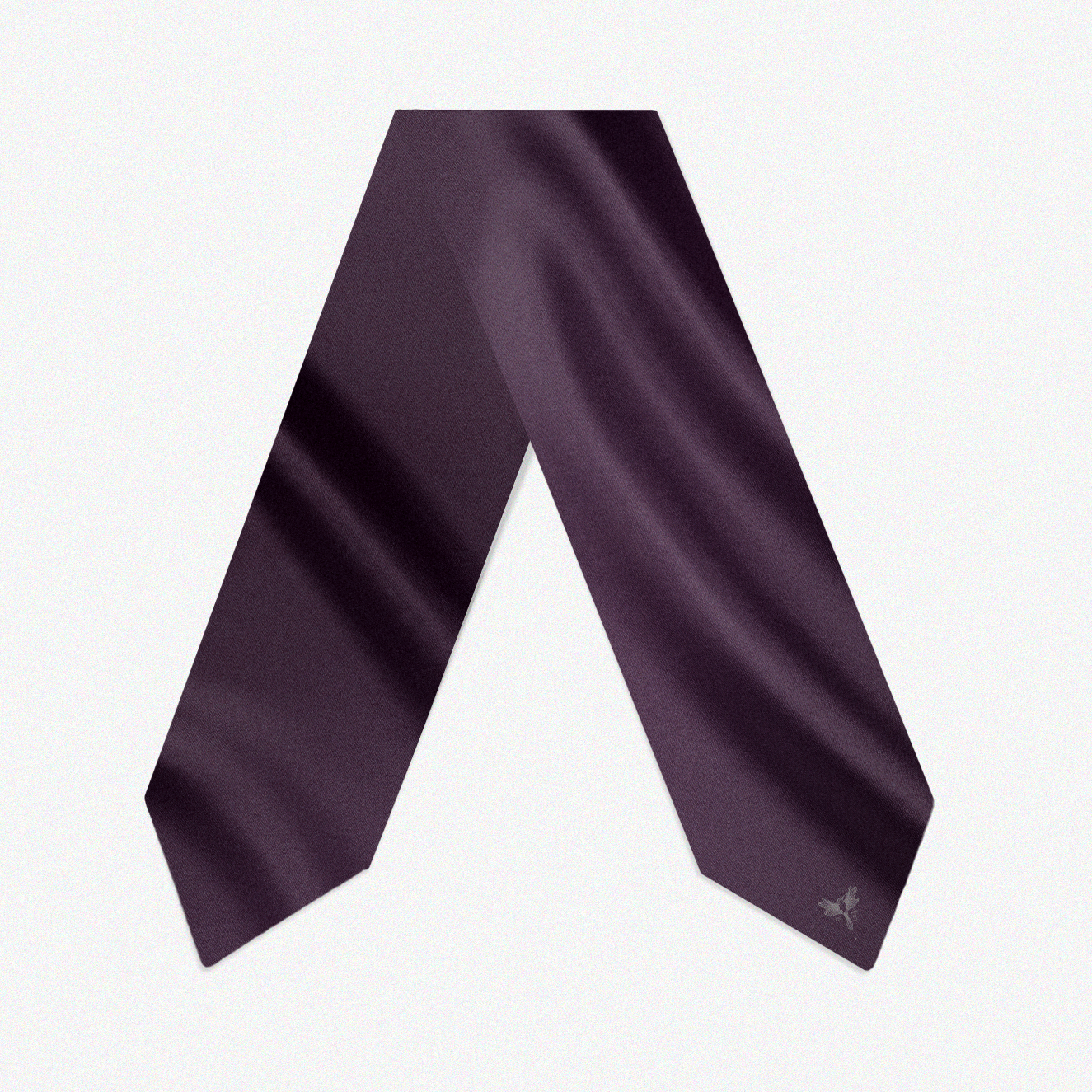 Silk twill long rectangle scarf designed by artist. oblivion design in dark purple print