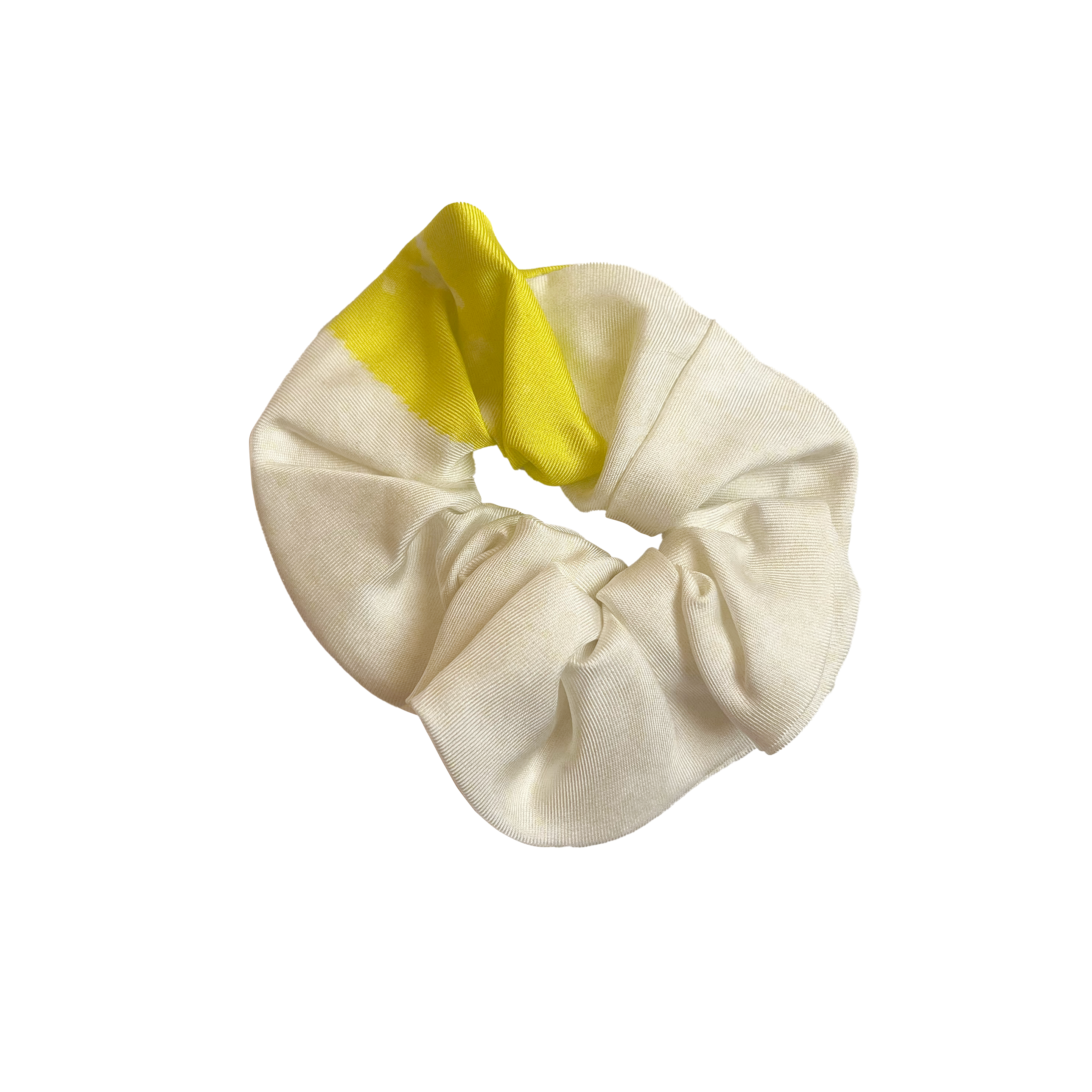 Silk twill scrunchie in white and yellow print