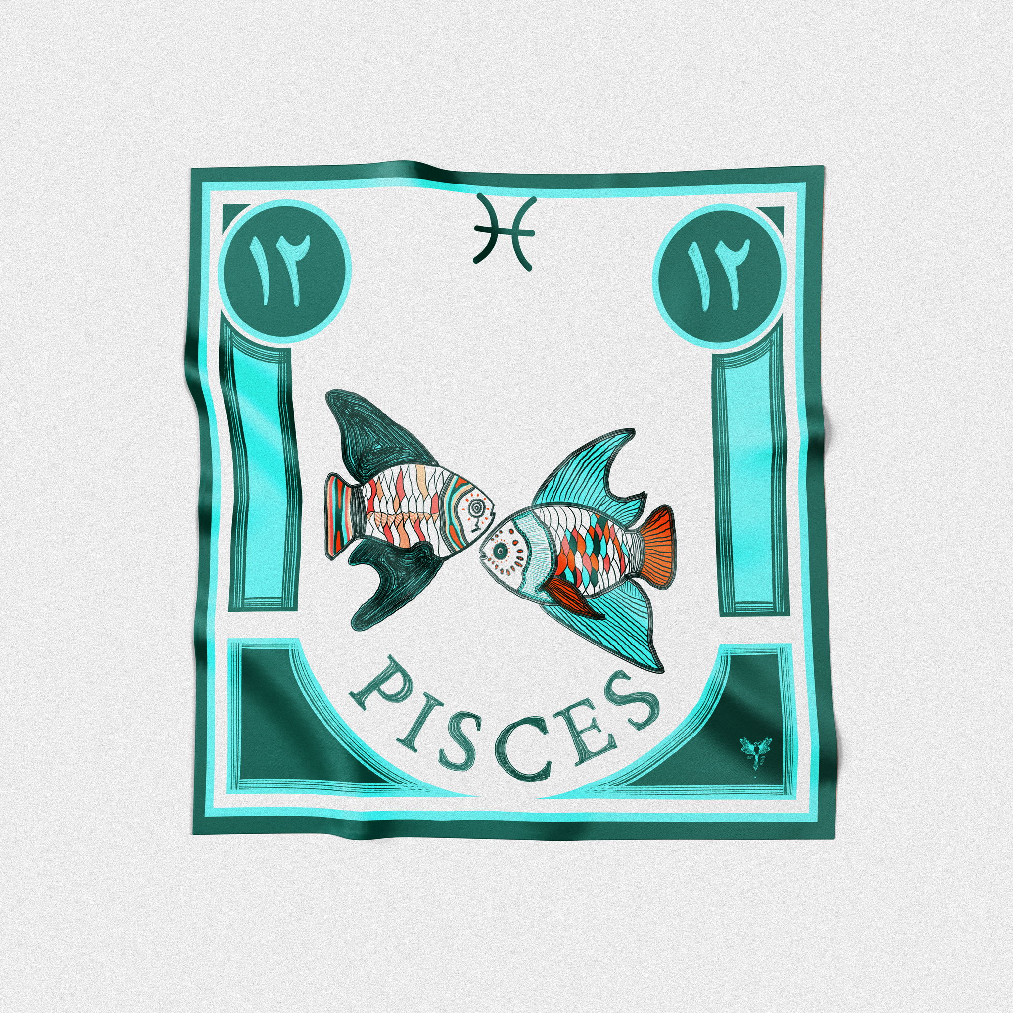 Pisces astrology design on silk twill square scarf