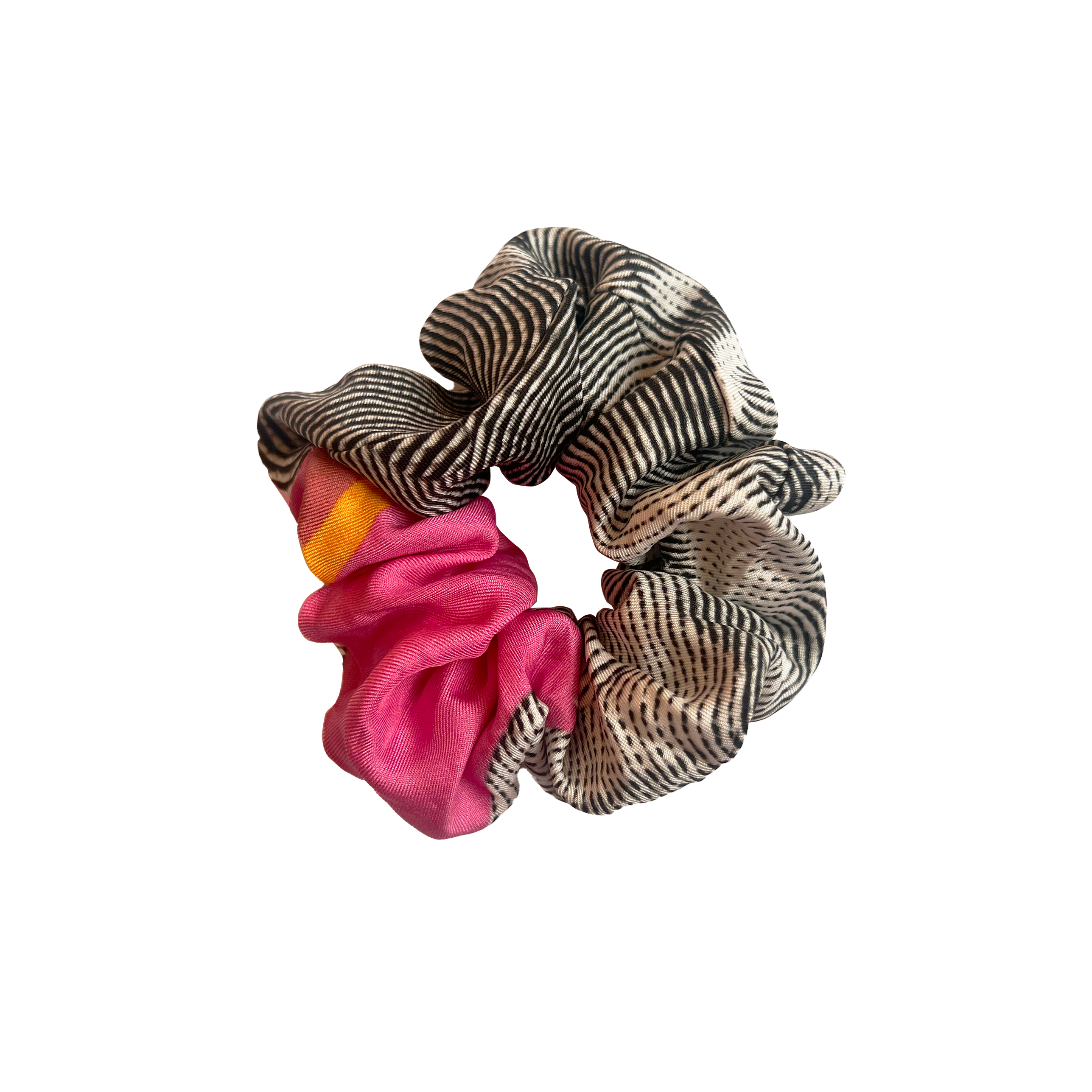 Silk twill scrunchie in pink and grey print