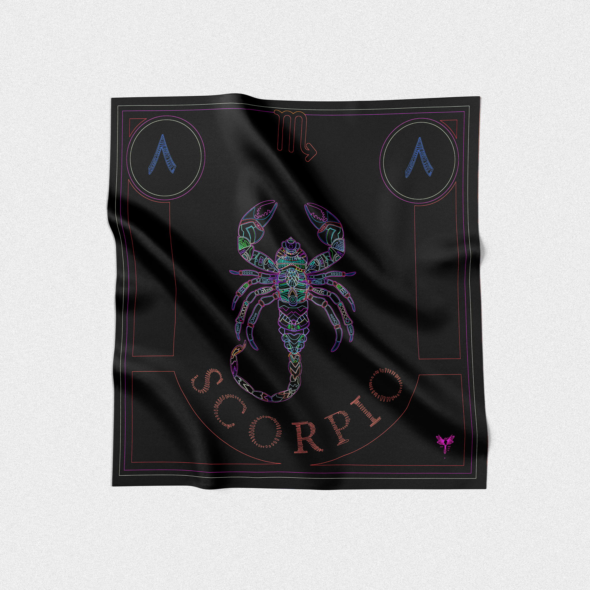 Scorpio Astrology design on silk twill square scarf