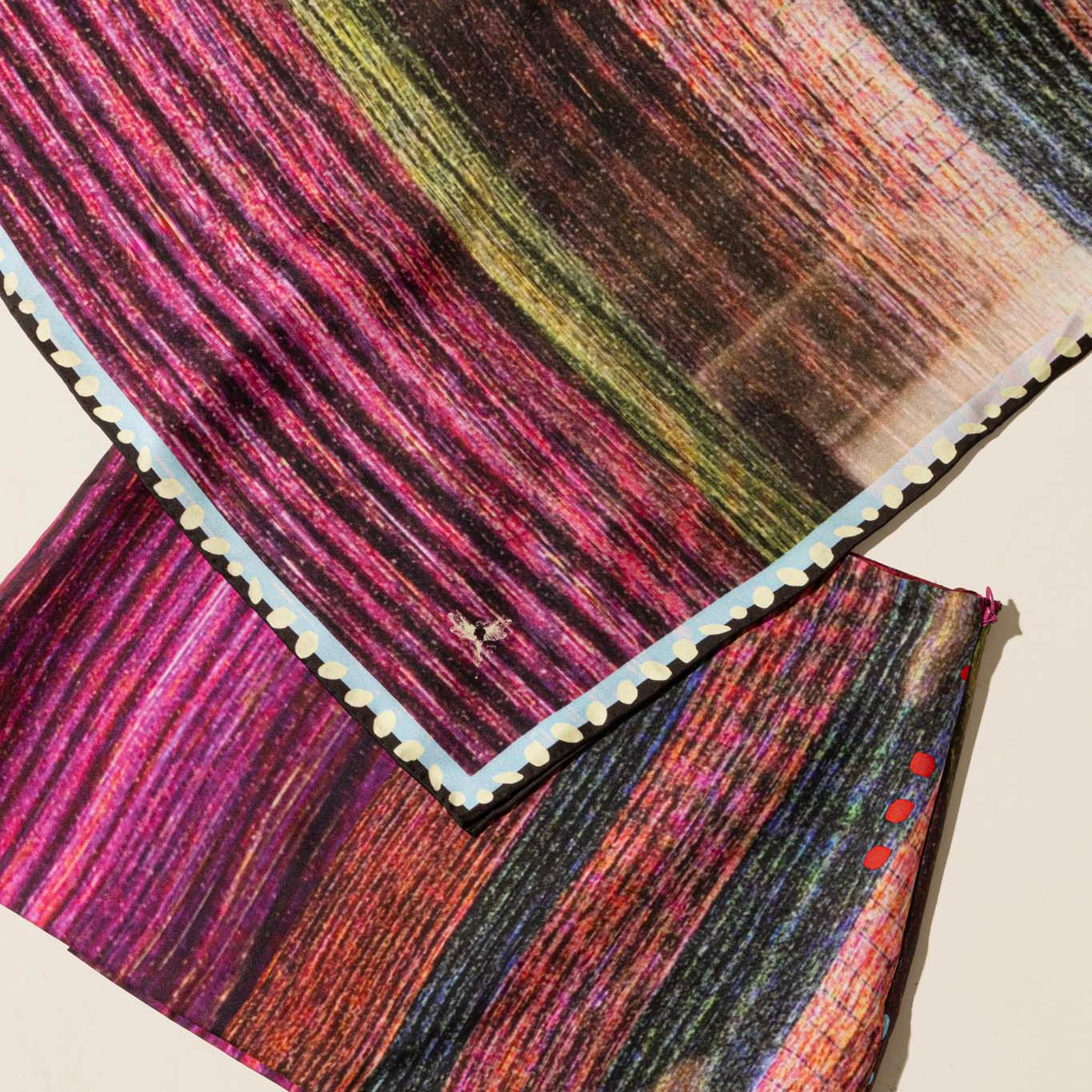 Colorful silk scarf with a geometric pattern with matching silk skirt