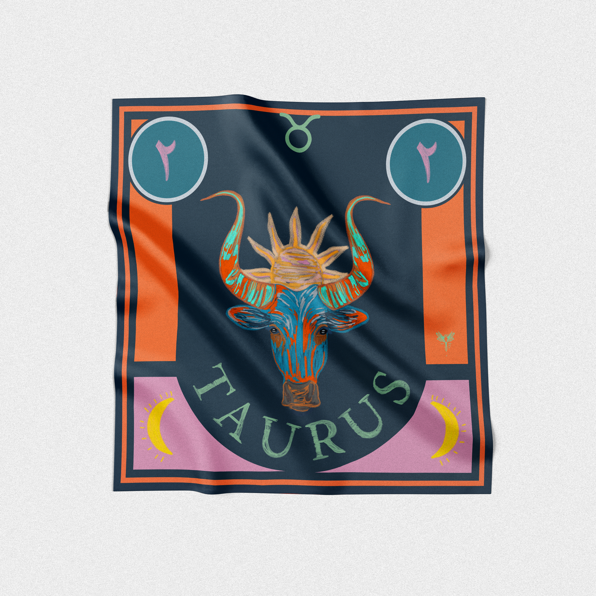 Taurus Astrology design on silk twill square scarf