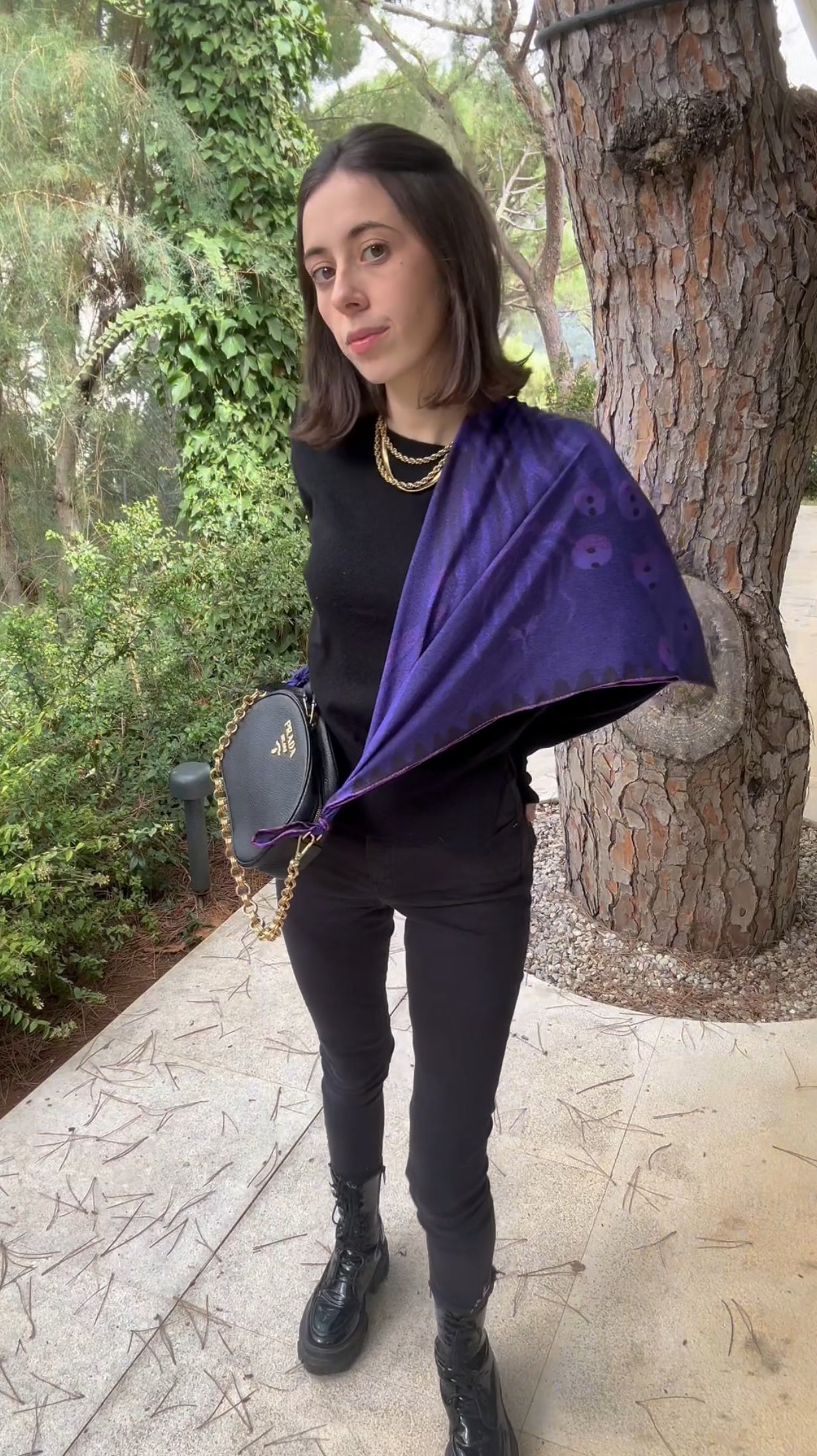 Tutorial video how to style a silk twill square scarf as a bag strap