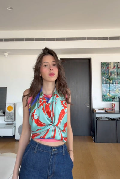 Tutorial how to wear a square silk scarf as a top