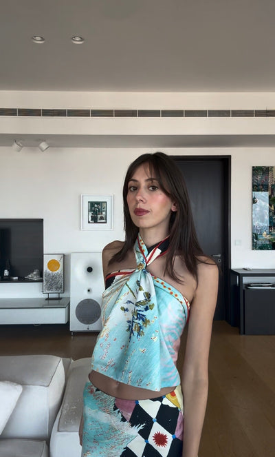 Tutorial how to wear a square scarf as a top with a ring