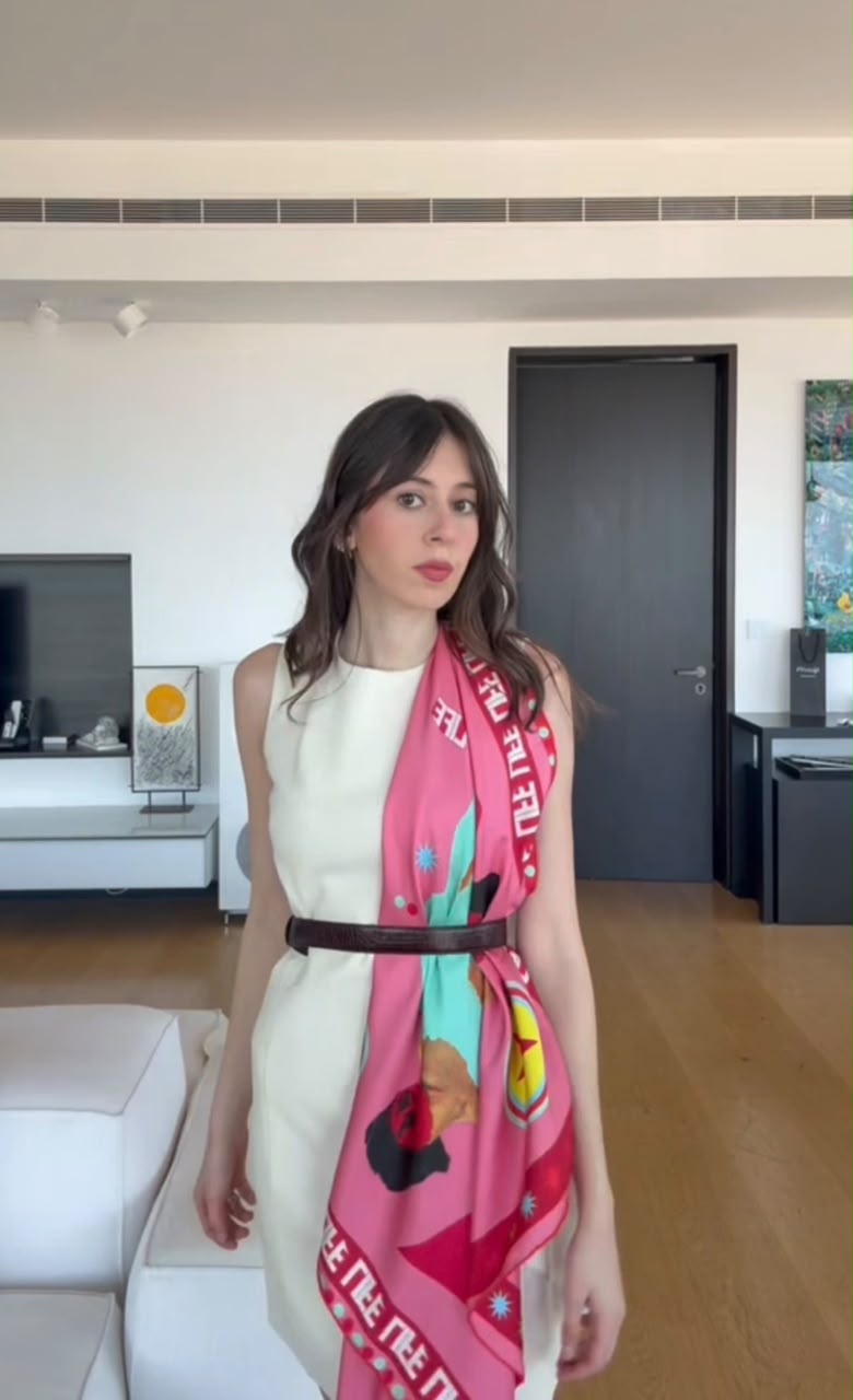 tutorial how to wear a silk scarf on a dress with a belt trick